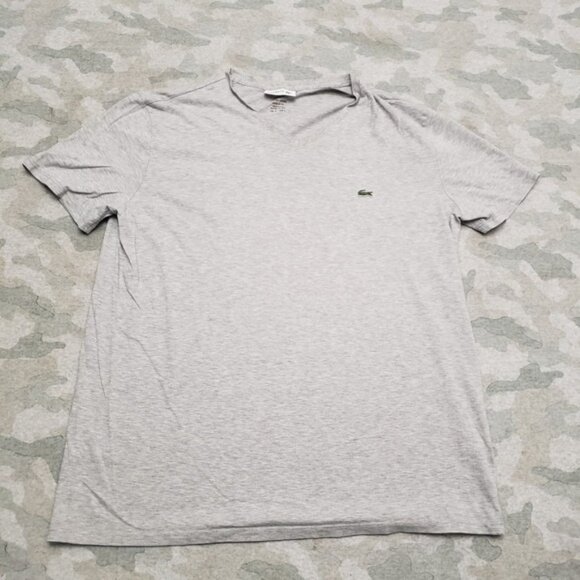 Lacoste Shirt Mens Large Gray V-Neck Short Sleeve - Picture 1 of 6